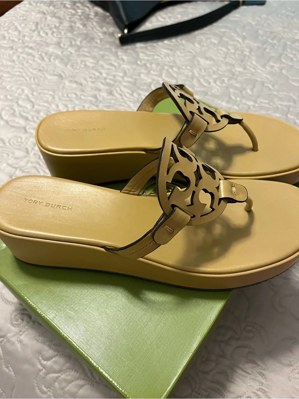 Tory Burch Beige Tan Logo Thong Miller Sandals